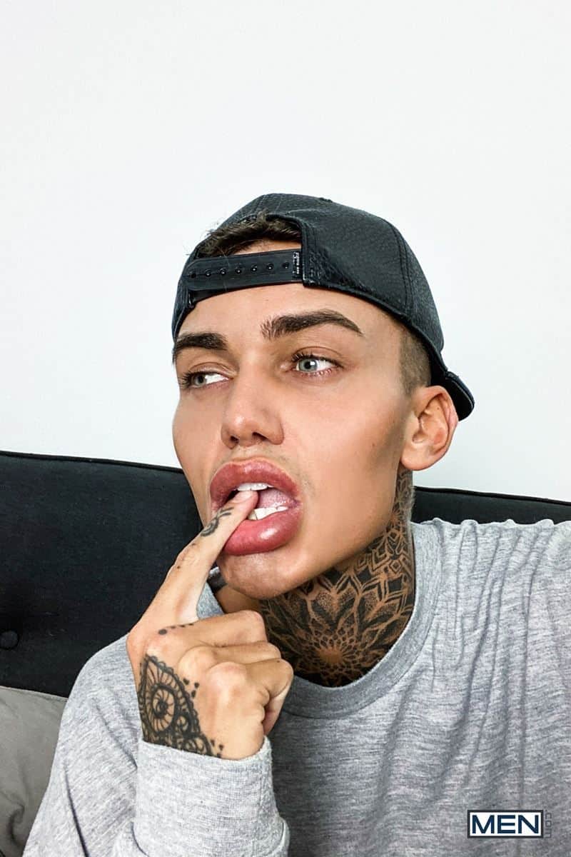 Young tattooed hottie Logan strips black jockstrap jerking big erect dick explodes cum chest abs 006 gay porn pics - Young tattooed hottie Logan strips out of his black jockstrap jerking his big erect dick till he explodes cum all over his chest and abs