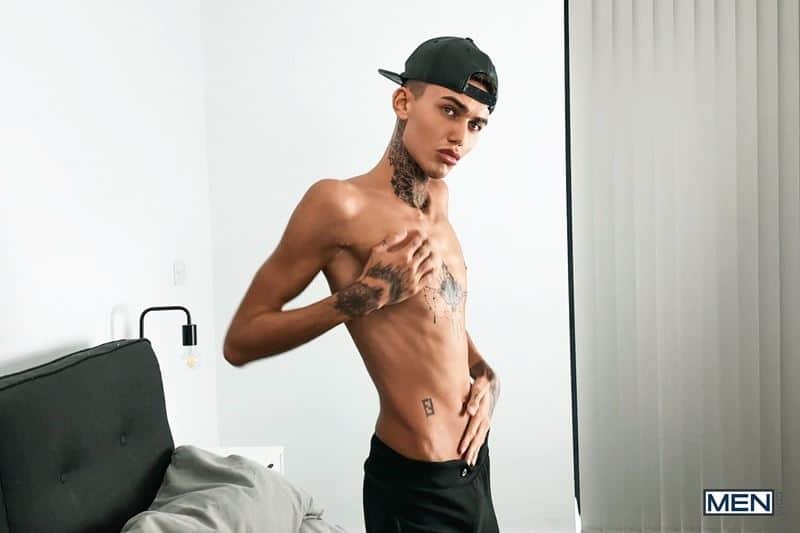 Young tattooed hottie Logan strips black jockstrap jerking big erect dick explodes cum chest abs 009 gay porn pics - Young tattooed hottie Logan strips out of his black jockstrap jerking his big erect dick till he explodes cum all over his chest and abs