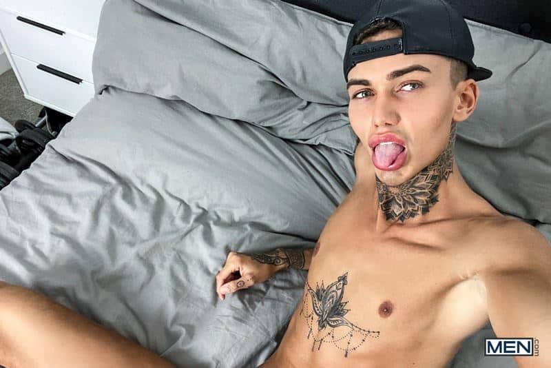 Young tattooed hottie Logan strips black jockstrap jerking big erect dick explodes cum chest abs 014 gay porn pics - Young tattooed hottie Logan strips out of his black jockstrap jerking his big erect dick till he explodes cum all over his chest and abs