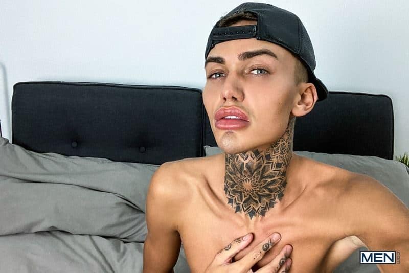 Young tattooed hottie Logan strips black jockstrap jerking big erect dick explodes cum chest abs 015 gay porn pics - Young tattooed hottie Logan strips out of his black jockstrap jerking his big erect dick till he explodes cum all over his chest and abs