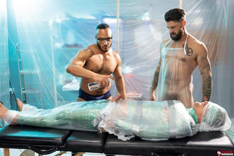 Sexy muscled hunk Dillon Diaz Alpha Wolfe abuse plastic wrapped Isaac X naked body 0 gay porn pics - Sexy muscled hunk Dillon Diaz and Alpha Wolfe abuse plastic wrapped Isaac X’s naked body