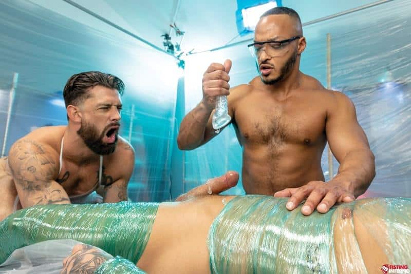 Sexy muscled hunk Dillon Diaz Alpha Wolfe abuse plastic wrapped Isaac X naked body 14 gay porn pics - Sexy muscled hunk Dillon Diaz and Alpha Wolfe abuse plastic wrapped Isaac X’s naked body