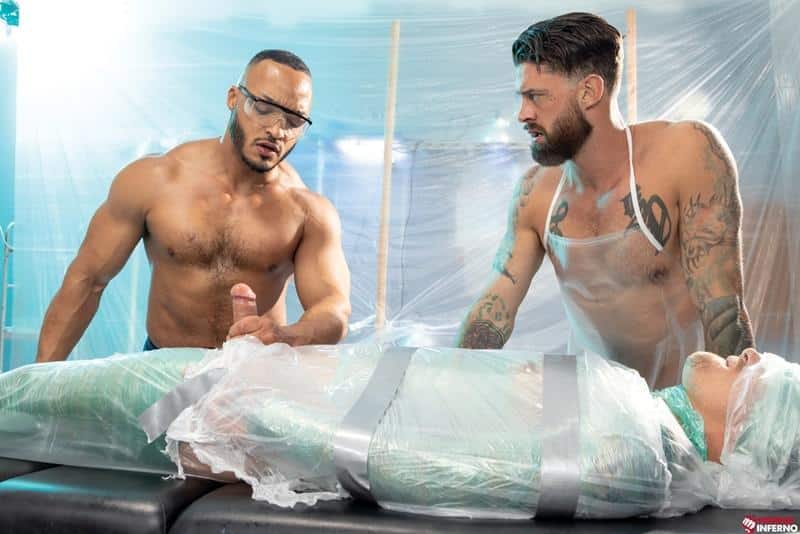 Sexy muscled hunk Dillon Diaz Alpha Wolfe abuse plastic wrapped Isaac X naked body 7 gay porn pics - Sexy muscled hunk Dillon Diaz and Alpha Wolfe abuse plastic wrapped Isaac X’s naked body
